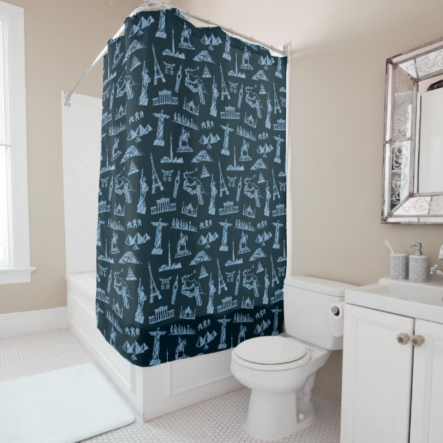 Travel Pattern In Blues Pattern Shower Curtain (In Situ)