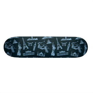 Travel Pattern In Blues Pattern Skateboard