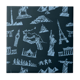 Travel Pattern In Blues Pattern Tile