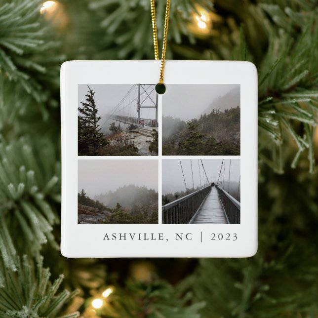 Travel Photo Collage Custom Vacation Keepsake  Ceramic Ornament (Tree)