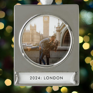 Travel Photo Yearly Silver Plated Banner Ornament