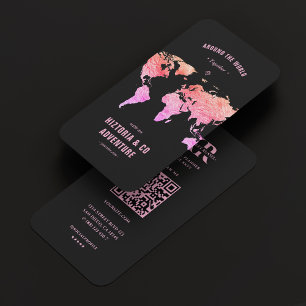 Travel Planner Tour Agency Black Pink Map Business Card