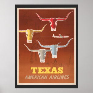 Travel Poster For American Airlines To Texas