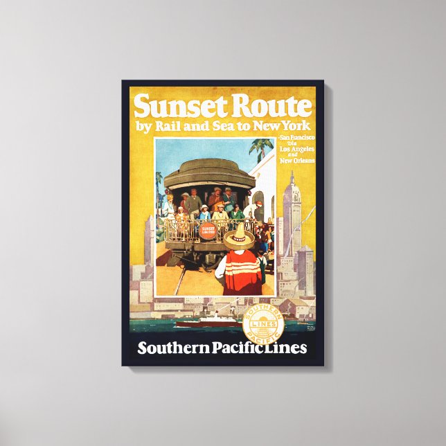 Travel Poster For The Sunset Route By Rail And Sea Canvas Print (Front)