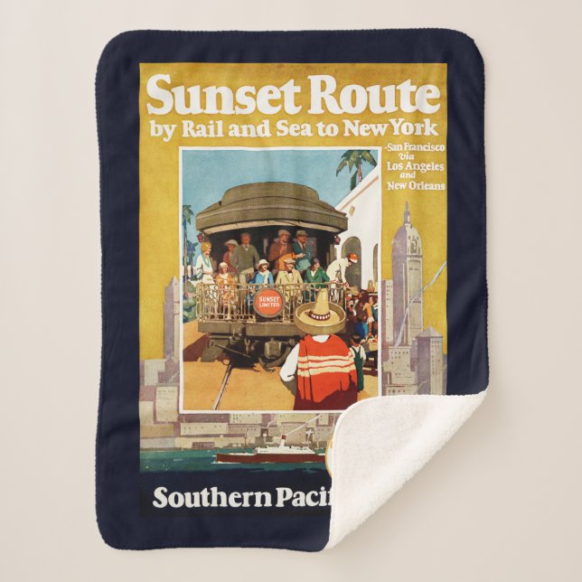 Travel Poster For The Sunset Route By Rail And Sea Sherpa Blanket (Front)