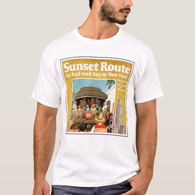 Travel Poster For The Sunset Route By Rail And Sea T-Shirt (Front)