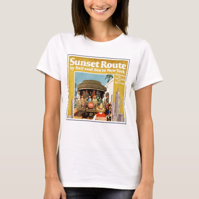Travel Poster For The Sunset Route By Rail And Sea T-Shirt (Front)