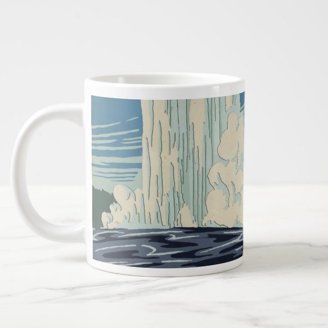 Travel Poster For Yellowstone National Park Large Coffee Mug (Left)