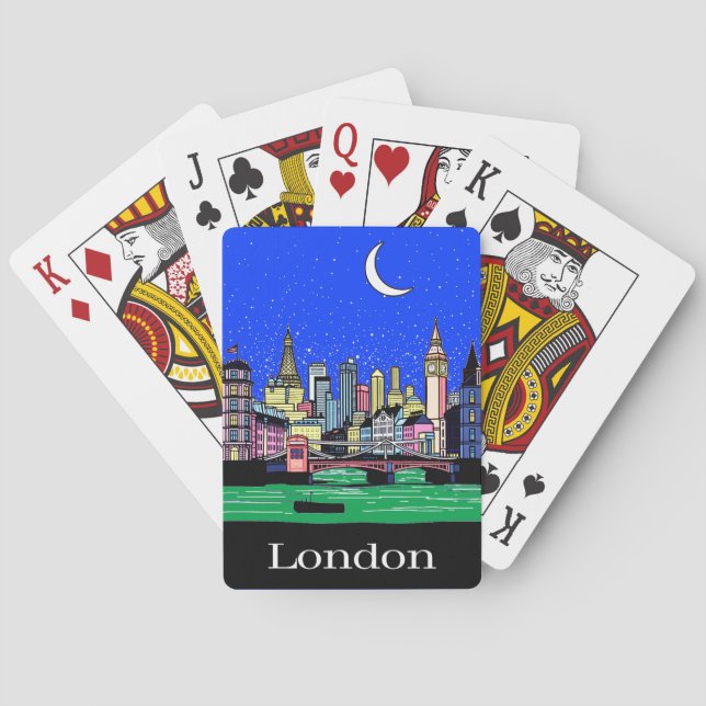 Travel Poster of London under the Night Sky Playing Cards (Back)