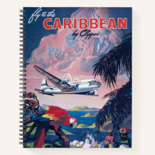 Travel Poster Of Seaplane Flying Over Caribbean Notebook
