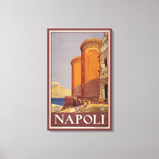 Travel Poster Of Vesuvius And The Bay Of Naples Canvas Print (Front)