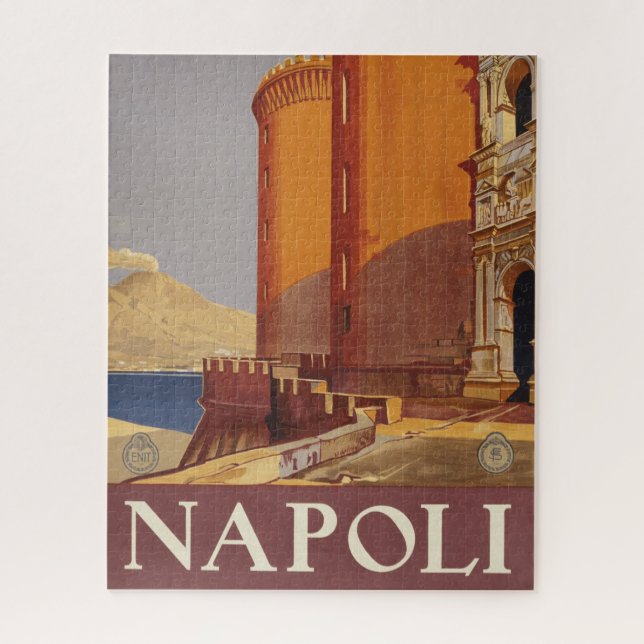 Travel Poster Of Vesuvius And The Bay Of Naples Jigsaw Puzzle (Vertical)