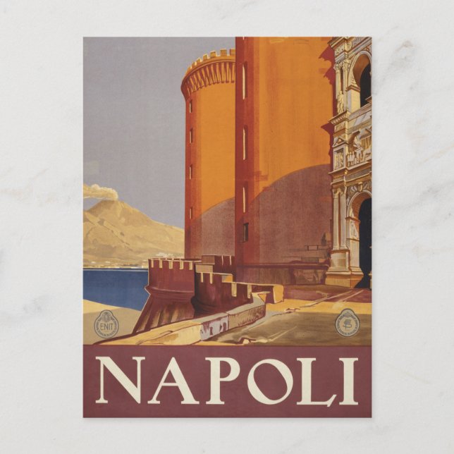 Travel Poster Of Vesuvius And The Bay Of Naples Postcard (Front)