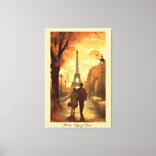 Travel Poster, Romance in Paris customisable Canvas Print