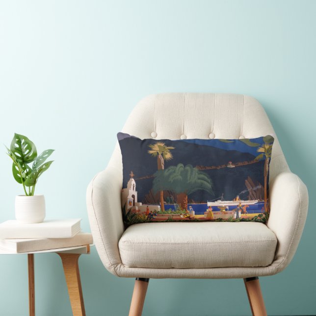 Travel Poster - Santa Catalina Island, California Lumbar Cushion (Chair)