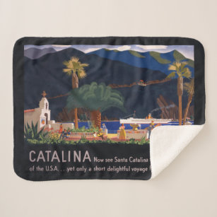 Travel Poster - Santa Catalina Island, California Sherpa Blanket