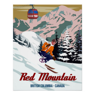 Travel poster Ski Red Mountain resort vintage