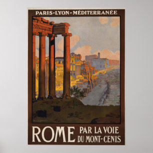 Travel Poster train service Paris Rome Italy