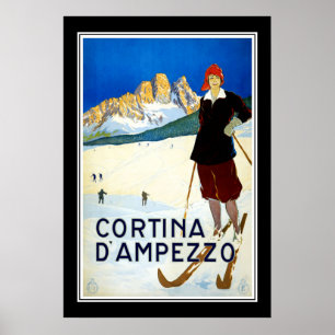 Travel Poster Vintage Cortina D' Ampezzo Skiing