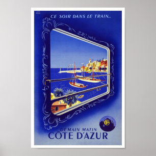 Travel Poster Vintage Train France Cote D'azur