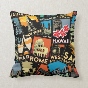 Travel posters retro vintage europe asia usa cushion