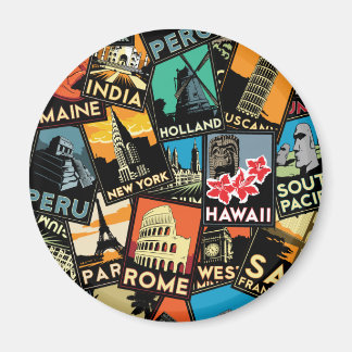 Travel posters retro vintage europe asia usa magnet