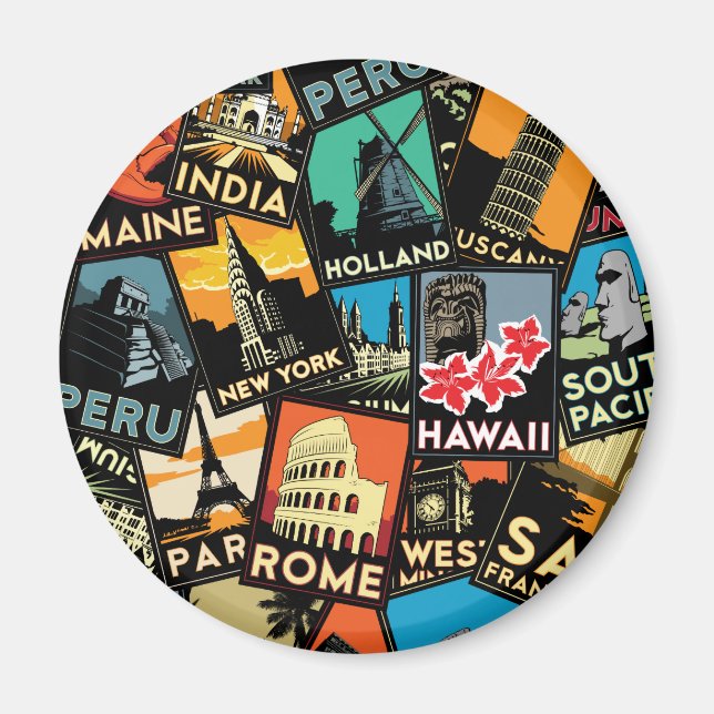 Travel posters retro vintage europe asia usa magnet (Front)