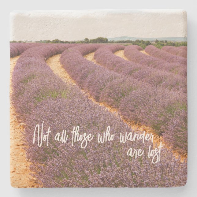 Travel Quote Home Decor on Lavender Photo  Stone Coaster (Front)