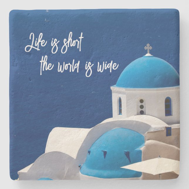 Travel Quote Home Decor with Greek Photo  Stone Coaster (Front)