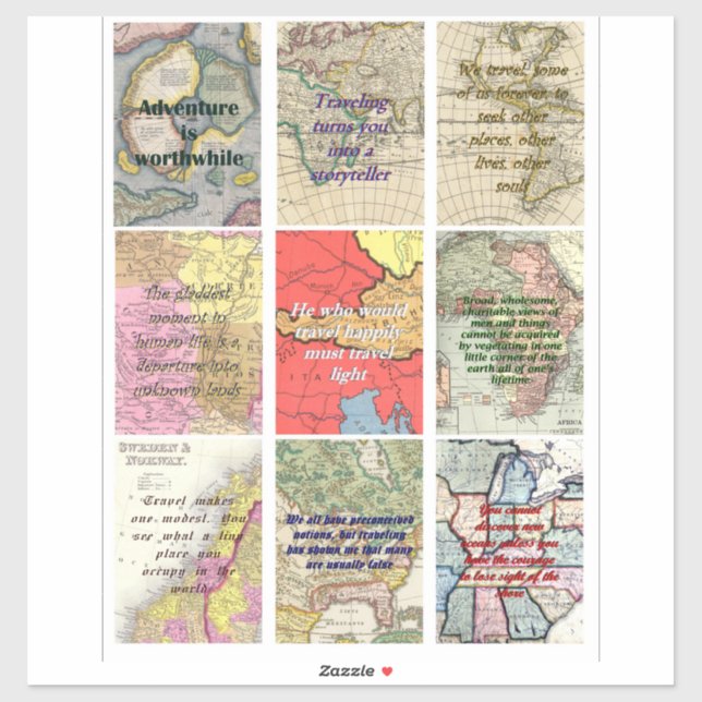 travel quotes antique world maps Collage art (Sheet)