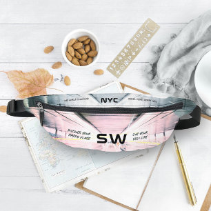 Travel Quotes Monogram Photo Bum Bags