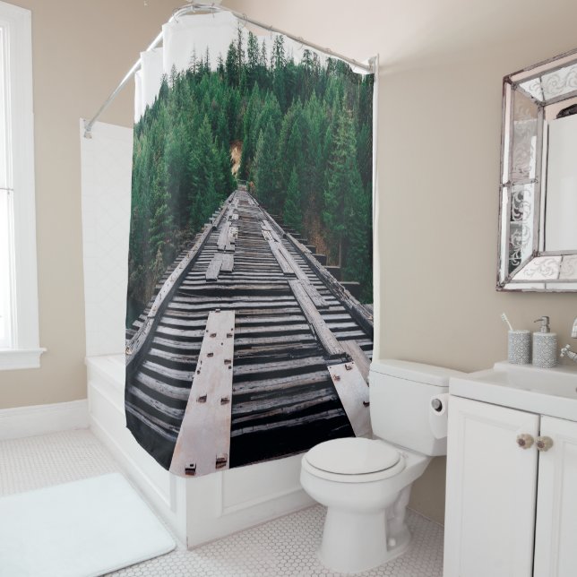 Travel Railroad Train Tracks Closeup Shower Curtain (In Situ)