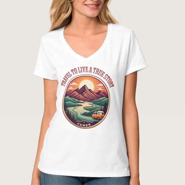 Travel Real Story Tee — No Fake Journeys Badge (Front)