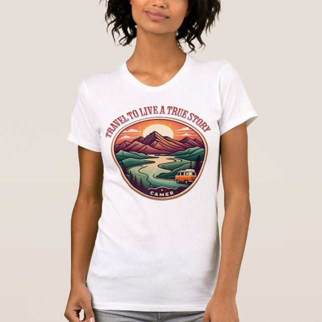 Travel Real Story Tee — No Fake Journeys Badge (Front)