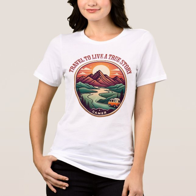 Travel Real Story Tee — No Fake Journeys Badge (Front)