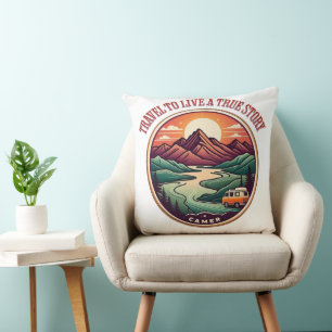 Travel Real Story Tee — No Fake Journeys Badge Cushion