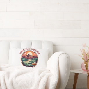 Travel Real Story Tee — No Fake Journeys Badge Lumbar Cushion