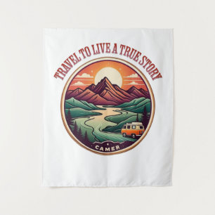 Travel Real Story Tee — No Fake Journeys Badge Tapestry
