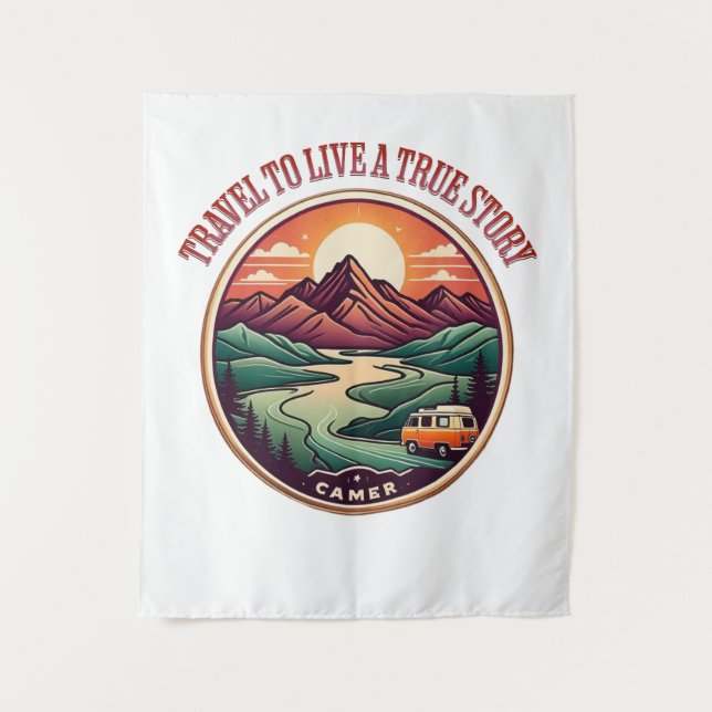 Travel Real Story Tee — No Fake Journeys Badge Tapestry (Front)