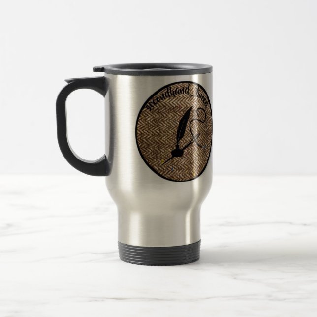 Travel secondhand tweed logo mug (Left)