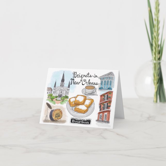 Travel Sketch Notecard: Beignets in New Orleans Card (Front)