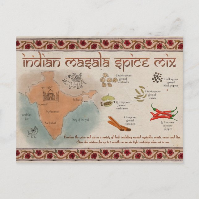 Travel Sketch Postcard: Indian Masala Spice Mix Postcard (Front)