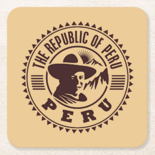 Travel Stamp, Peru Square Paper Coaster
