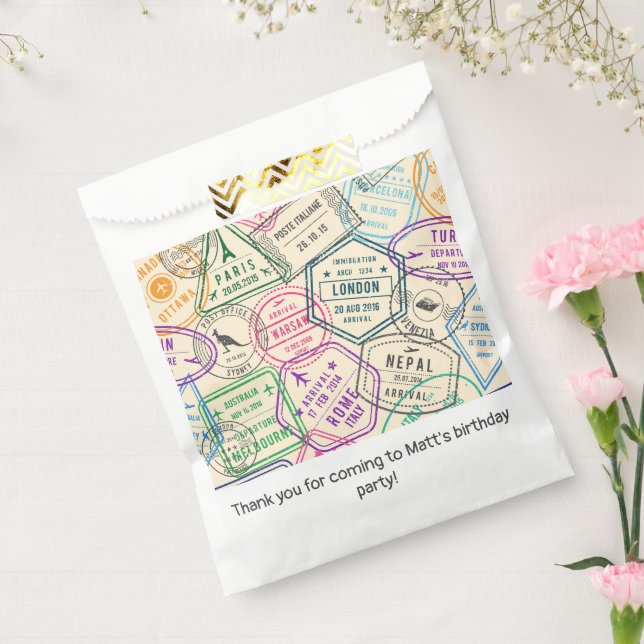 Travel Stamps Birthday Party Favour Bags (Sealed)