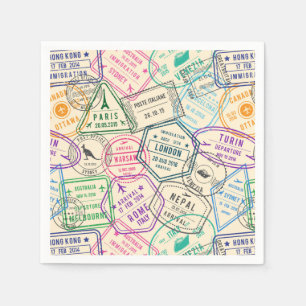 Travel Stamps Birthday Party Napkin