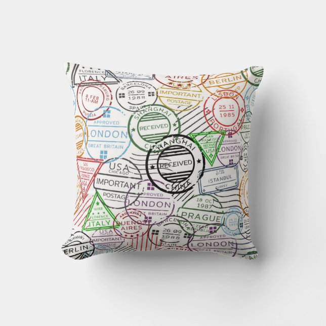 Travel Stamps Cushion (Front)