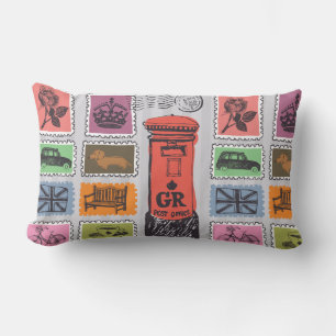 Travel Stamps Lumbar Pillow