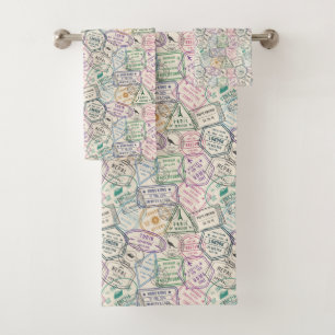 Travel Stamps Pattern Bath Towel Set