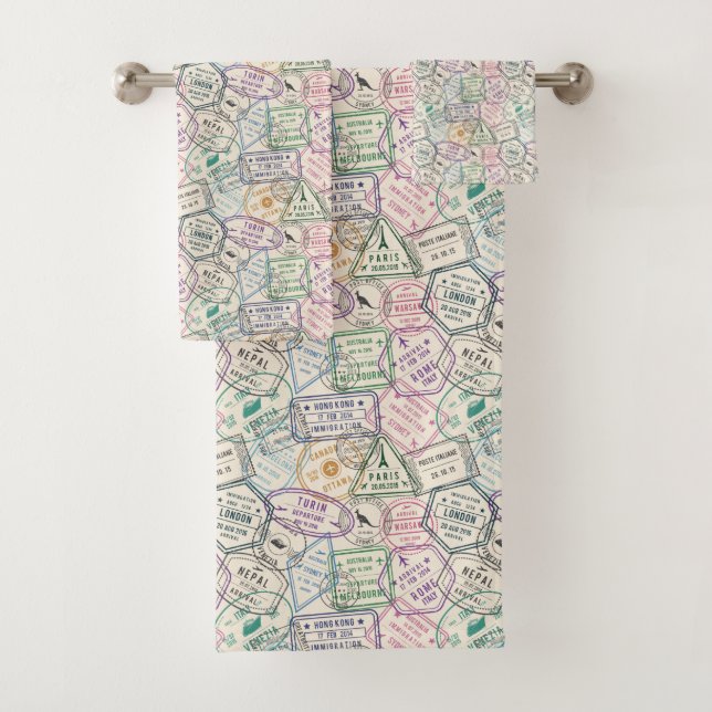 Travel Stamps Pattern Bath Towel Set (Insitu)
