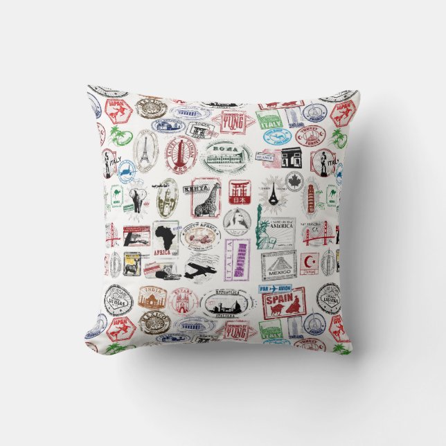 Travel Stamps Pattern Cushion (Front)